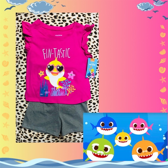 Pink Fong Baby Shark Outfit Top and Shorts - Picture 1 of 4